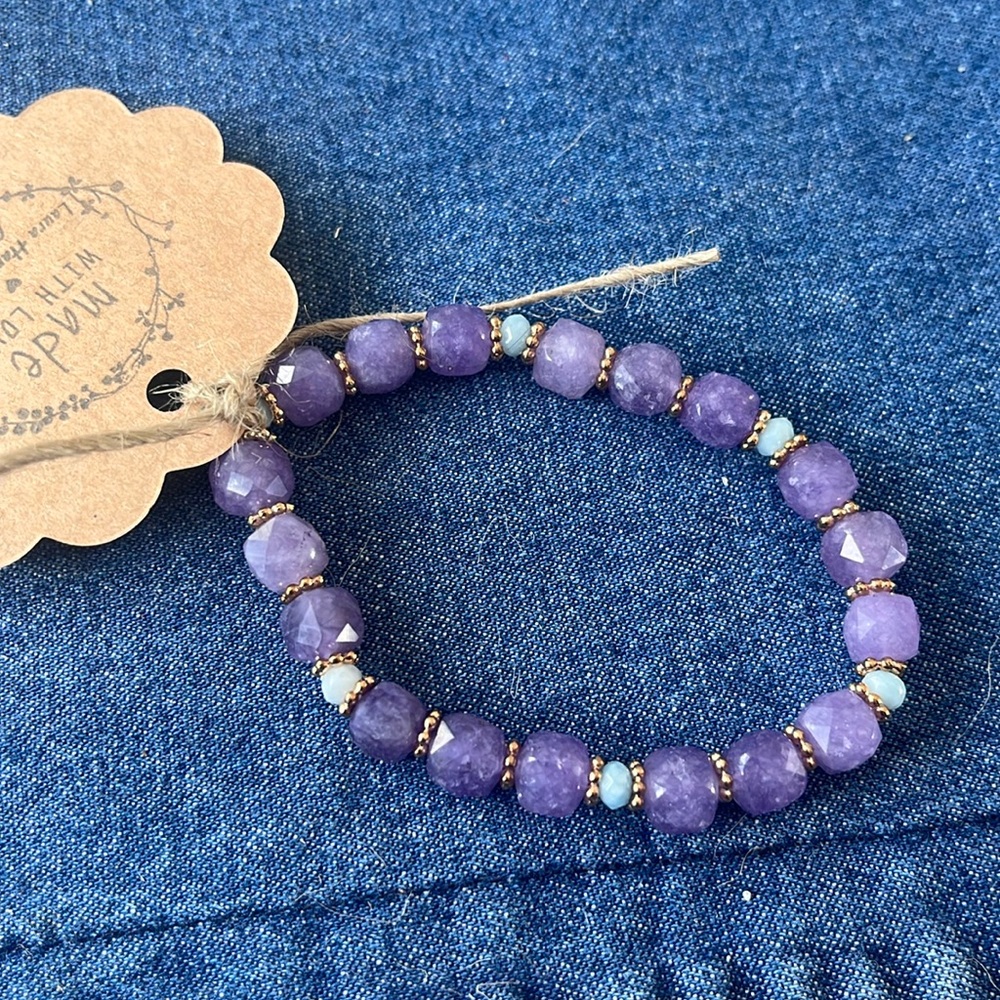 Amethyst & Aquamarine stretch bracelet